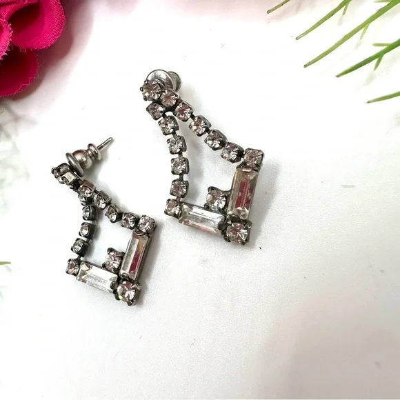 VINTAGE⚜️Art Deco Pointed Crystal Drop Earrings - Picture 5 of 5